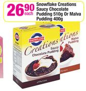 Snowflake Creations Saucy Chocolate Pudding 510g Or Malva Pudding-400g Each