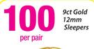 9ct Gold 12mm Sleepers-Per Pair