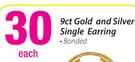 9ct Gold And Silver Single Earring Bonded-Each