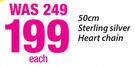 Sterling Silver 50cm Heart Chain-Each