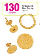 9ct Gold And Silver Earrings Bonded-Per Pair