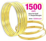 9ct Gold 6mm'C' Shaped Bangles-Each 
