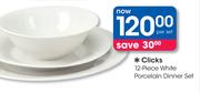 Clicks 12-Piece White Porcelain Dinner Set