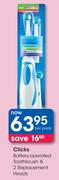 Clicks Battery-Operated Toothbrush & 2 Replacement Heads-Per Pack