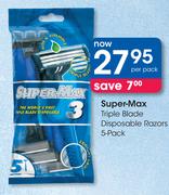 Super-Max Triple Blade Disposable Razors 5 Pack-Per Pack