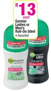 Garnier Ladies Or Men's Roll-On-50ml Each