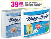 Baby Soft 2 Ply 9's Toilet Tissue Or Baby Soft Toilet Tissue Green 9's-Per Pack