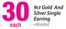 9ct Gold & Silver Single Earring Bonded-Each