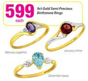 9ct Gold Semi Precious Birthstone Rings-Each