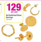 9ct Gold & Silver Earrings Bonded-Per Pair