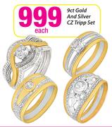 9ct Gold & Silver CZ Tripp Set-Each