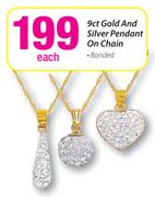 9ct Gold & Silver Pendant On Chian Bonded-Each
