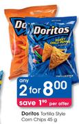 Doritos Tortilla Style Corn Chips-2 x 45g