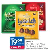 Walkers White Chocolate Pillows, Mint Cream Or Soft Caramel Chocolates-120g Per Pack