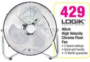 Logik 40Cm High Velocity Chrome Floor Fan
