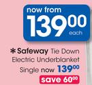 Safeway Tie Down Electric Underblanket Single-Each