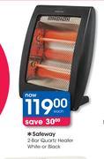 Safeway 2-Bar Quartz Heater White Or Black-Each