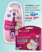 Clicks Ladies 5-Blade System Razor And 5-Blade Razor Refills-Per Offer