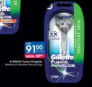 Gillette Fusion Proglide Silvertouch Sensitive Manual 2Up-Per Pack