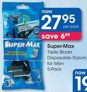 Super-Max Triple Blade Disposable Razors For Men 5 Pack-Per Pack