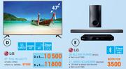 LG 47" FHD LED TV 47LB561.AFBW+3D Blu Ray Player BP325+ 2.1 Wired Soundbar NB-2540