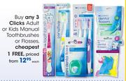 Clicks Adult Or Kids Manual Toothbrushes Or Flosses-Each