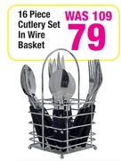 16 Piece Cutlery Set In Wire Basket