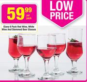 Elana 6 Pack Red Wine, White Wine And Stemmed Beer Glasses-Per Pack
