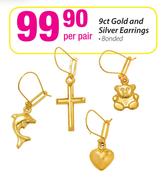 9ct Gold And Silver Earrings Bonded-Per Pair