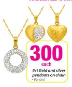 9ct Gold And Silver Pendants On Chain Bonded Each
