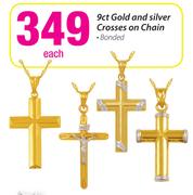9ct Gold And Silver Crosses On Chain Bonded Each