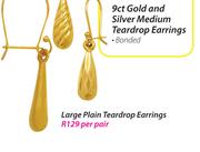 9ct Gold And Silver Large Plain Teardrop Earring-Per Pair