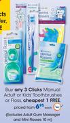 Clicks Manual Adult Or Kids Toothbrushes Or Floss-Each