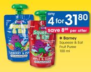 Barney Squeeze & Eat Fruit Puree-4 x 100ml