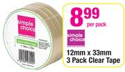 Simple Choice 12mmx33mm 3 Pack Clear Tape-Per Pack