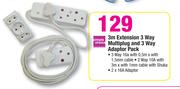 Simple Choice 3m Extension 3 Way Multiplug And 3 Way Adaptor Pack