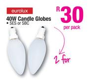 Eurolux 40W Candle Globes SES Or SBC-2's Per Pack