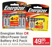 Energizer Max Or Ultra + Power Seal Battery 4+2 Pack-Per Pack