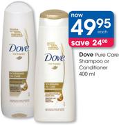 Dove Pure Care Shampoo Or Conditioner-400ml Each
