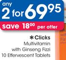 Clicks Multivitamin With Ginseng Fizz-2x10 Effervescent Tablets