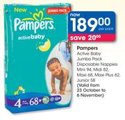 Pampers Active Baby Jumbo Pack Disposable Nappies-Per Pack