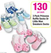 3 Pack Princess Ruffle Socks Or Little Man Sneakers Socks-Per Pack