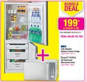 KIC 276L Metallic Bottom Freezer Fridge & Russell Hobbs 20L Electronic Microwave Oven