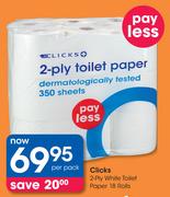 Clicks 2-Ply White Toilet Paper 18 Rolls-Per Pack