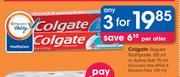Colgate Regular Toothpaste 100ml Or Active Salt 75ml-3's Pack