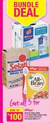 Kellogg's All-Bran Flakes-500gm + Selati White Sugar-2.5kg+Clover Fat Free or Full Cream Milk-6x1ltr