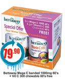 Bettaway Mega C Banded 1000mg 60's + Vit C 300 Chewable 60's Free