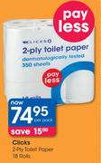Clicks 2 Ply Toilet Paper-18 Rolls pack