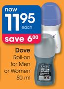 Dove Roll On For Men Or Women-50ml Each