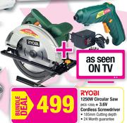 Ryobi 1250W Circular Saw HCS-1250+ 3.6V Cordless Screwdriver